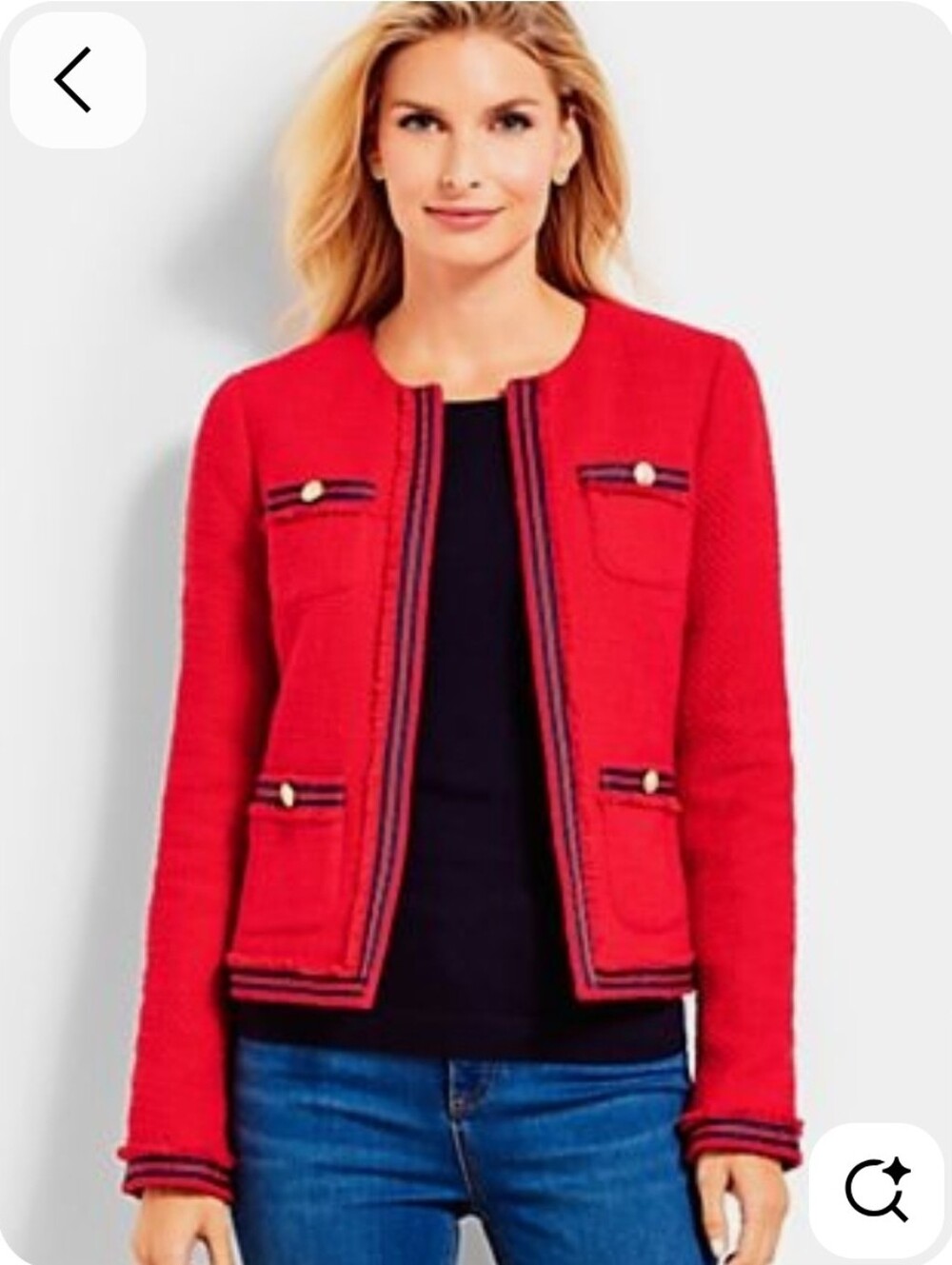 Talbots Designer Tweed Red/Navy Blue Blazer Suit Jacket Size - 8